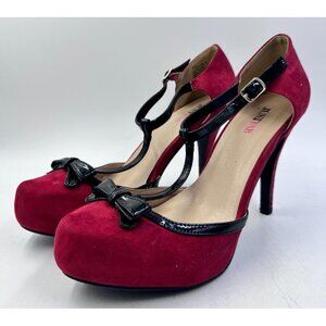 JustFab Womens Ladies Neda Red Black T-Strap Platform Spike High Heels Size 10